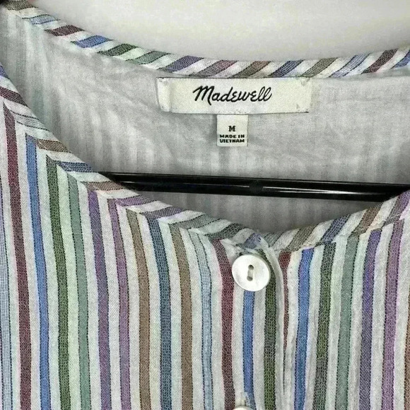 Madewell Striped Crewneck Button Front Tiered Mini Dress Size Medium - Picture 5 of 11